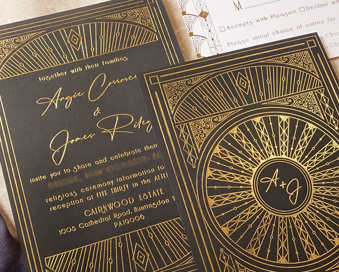Black Matte wedding invitation pressedfoil gold